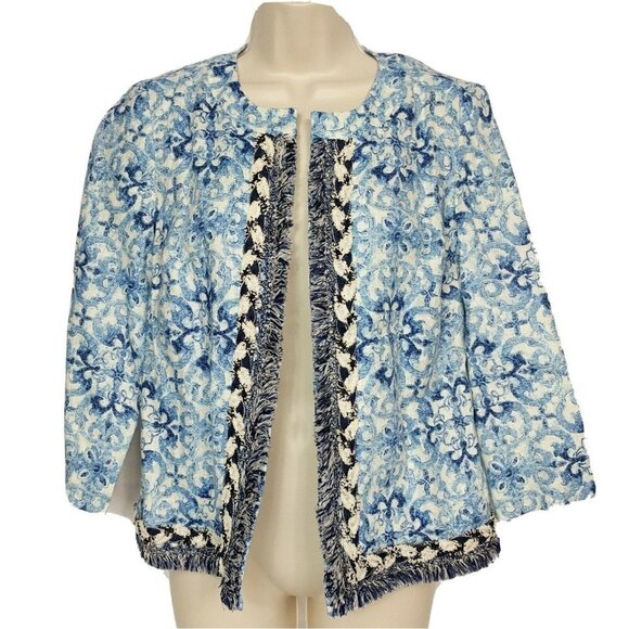 Chicos Blazer Blue White Geometric Size XS 00 - Picture 1 of 6